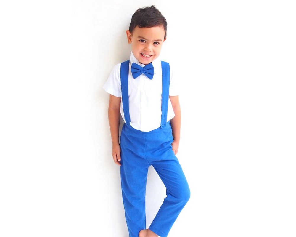Boy Suspender Pants - Blue - Tiny Tots Kids