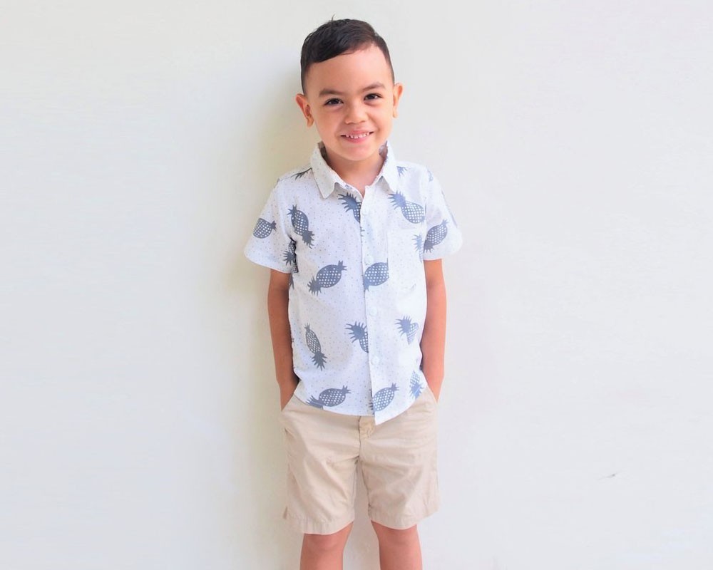 Boy Button Up Shirt - White Pineapple - Tiny Tots Kids