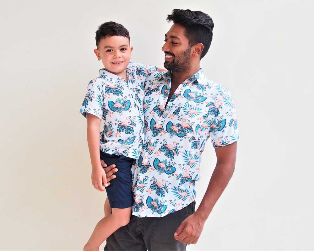 Father & Son Matching Shirts – White Flamingo - Tiny Tots Kids