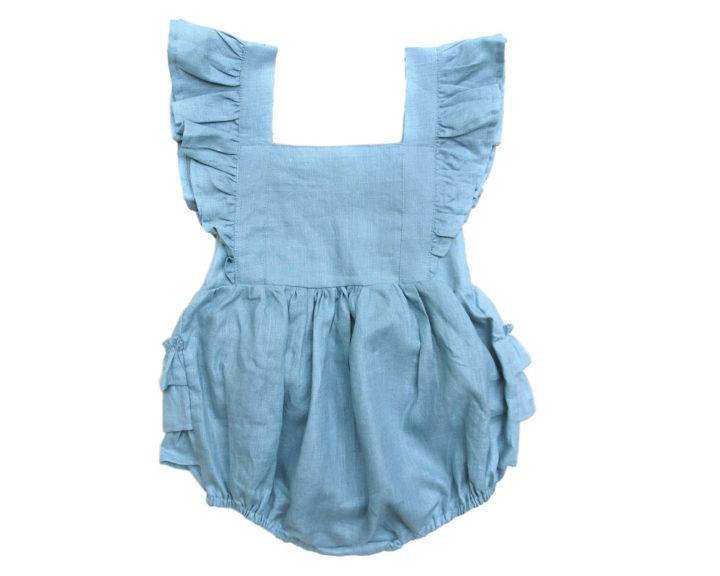 Baby Girl Linen Romper - Sea Green - Tiny Tots Kids