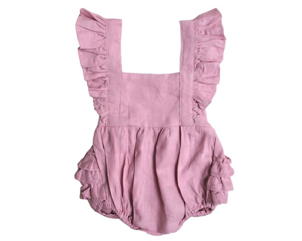 Baby Girl Linen Romper - Blush Pink - Tiny Tots Kids