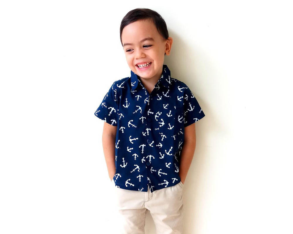 Boy Button Up Shirt - Anchor - Tiny Tots Kids