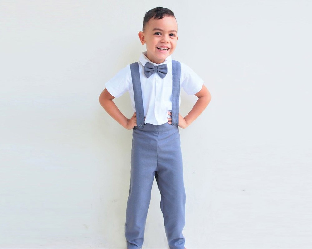 Boy Suspender Pants - Dark Grey - Tiny Tots Kids