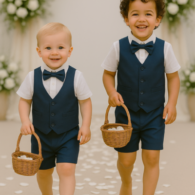 Boy 4 Piece Linen Outfit - Navy