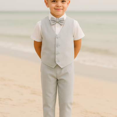 Boy 4 Piece Linen Suit - Light Grey
