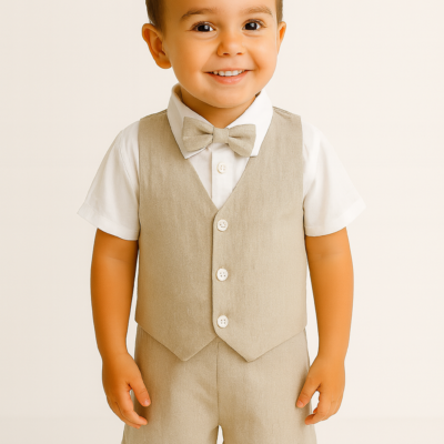 Boy 4 Piece Linen Outfit - Beige