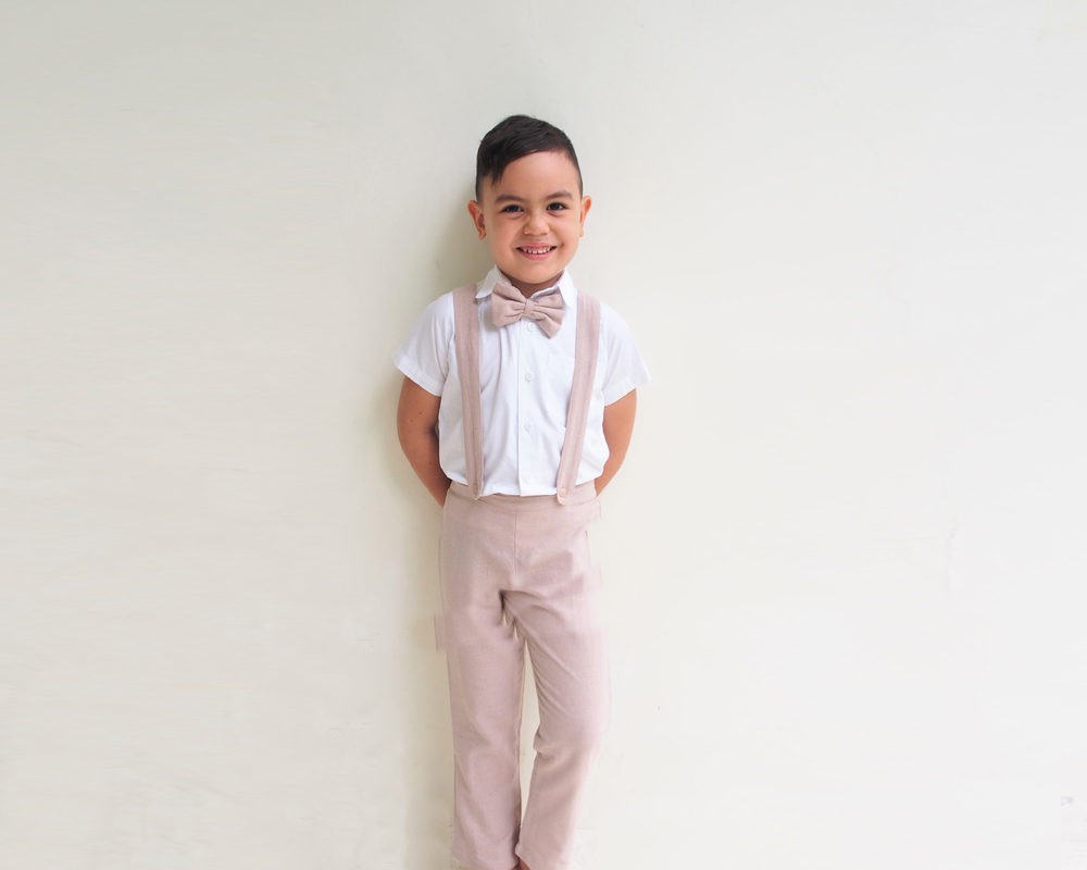 Boy 3 Piece Linen Suit - Beige - Tiny Tots Kids