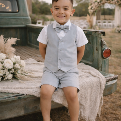 Boy 4 Piece Linen Outfit - Light Grey