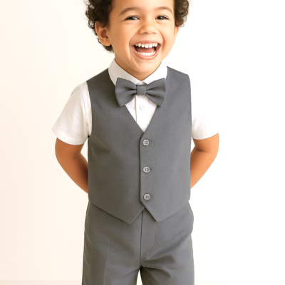 Boy 4 Piece Linen Outfit - Charcoal