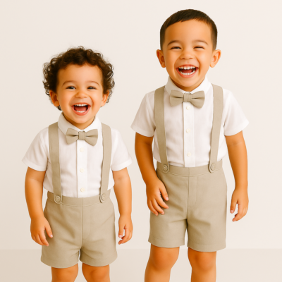 Boy Suspender Shorts- Beige