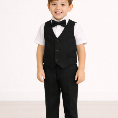 Boy 4 Piece Linen Suit - Black