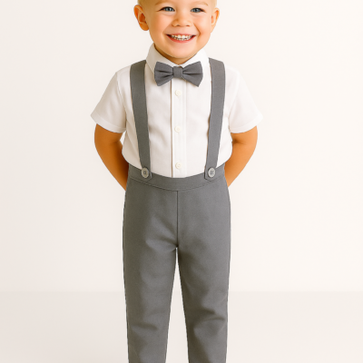Boy Suspender Pants - Dark Grey