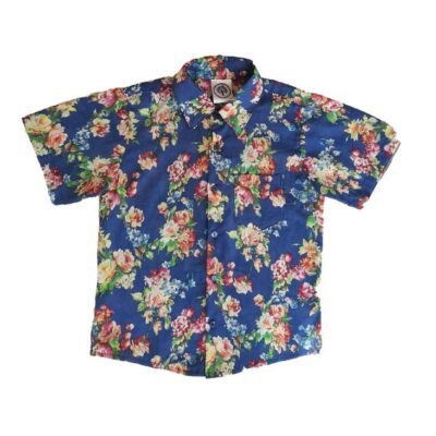 Boy Button Up Shirt - Navy Floral