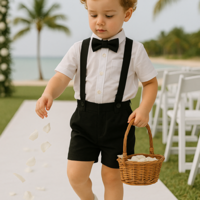 Boy Suspender Shorts - Black