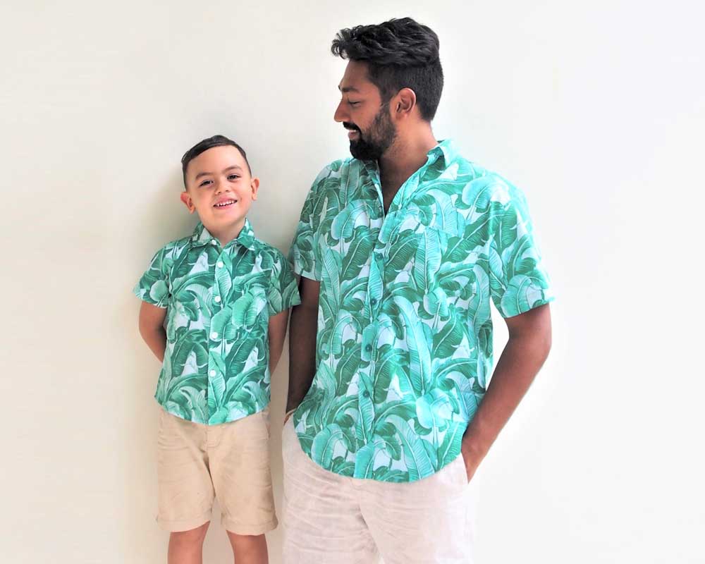 Father & Son Matching Shirts - Green Tropical - Tiny Tots Kids