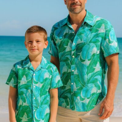 Father & Son Matching Shirts - Green Tropical