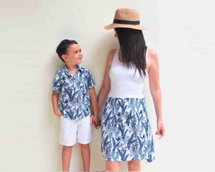 Mommy & me Outfits White Camisole Top and Blue Floral Print Skirt Co-ord Set Blue