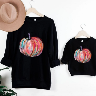 Mommy & Me Halloween Sweatshirts – Watercolor Pumpkin