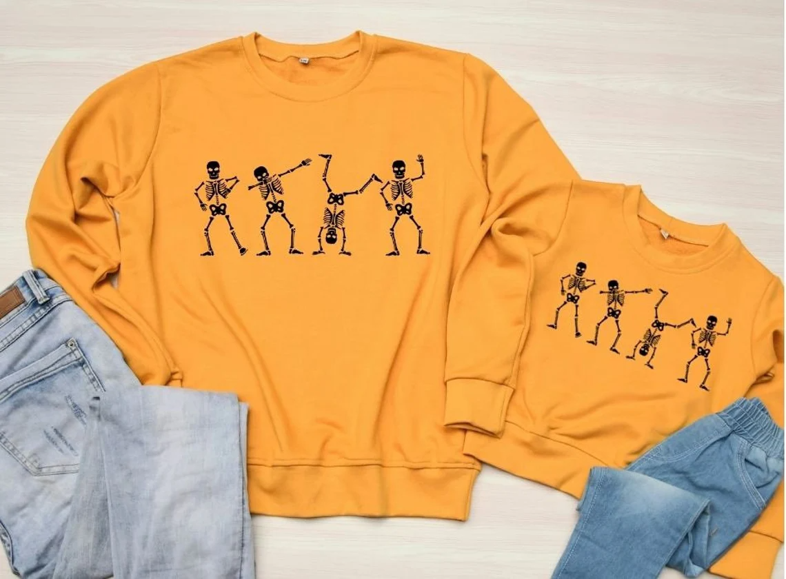 Matching Halloween Sweatshirts - Dancing Skeleton Grey