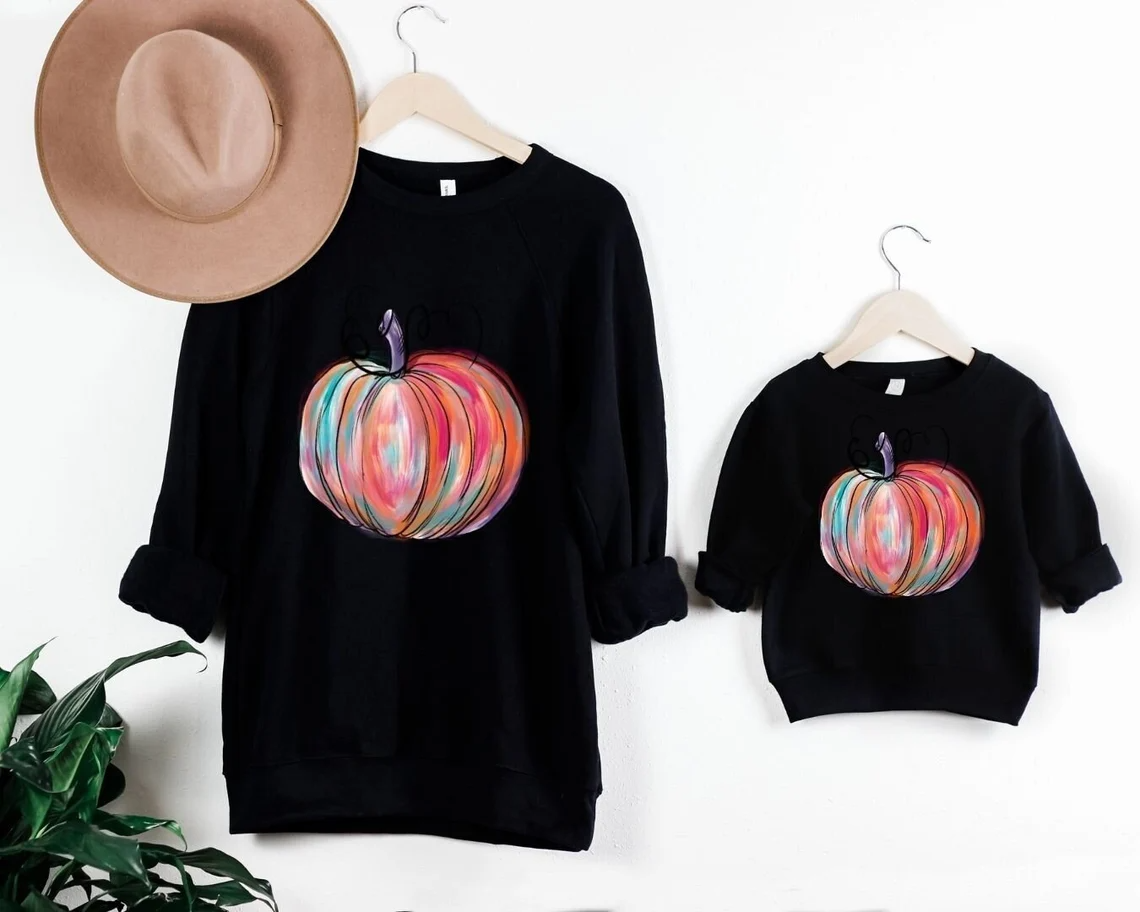 Mommy & Me Halloween Sweatshirts – Watercolor Pumpkin