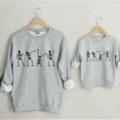 Matching Halloween Sweatshirts - Dancing Skeleton Grey