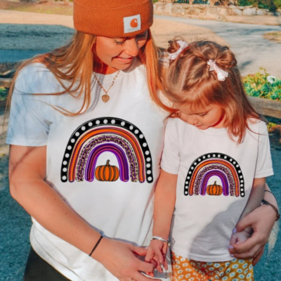Mommy & Me Halloween Shirts – Pumpkin Rainbow