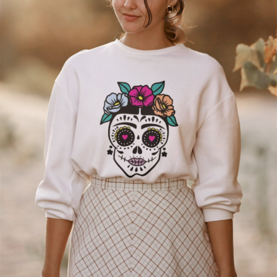 Mommy & Me Halloween Sweatshirts – Flower Skull