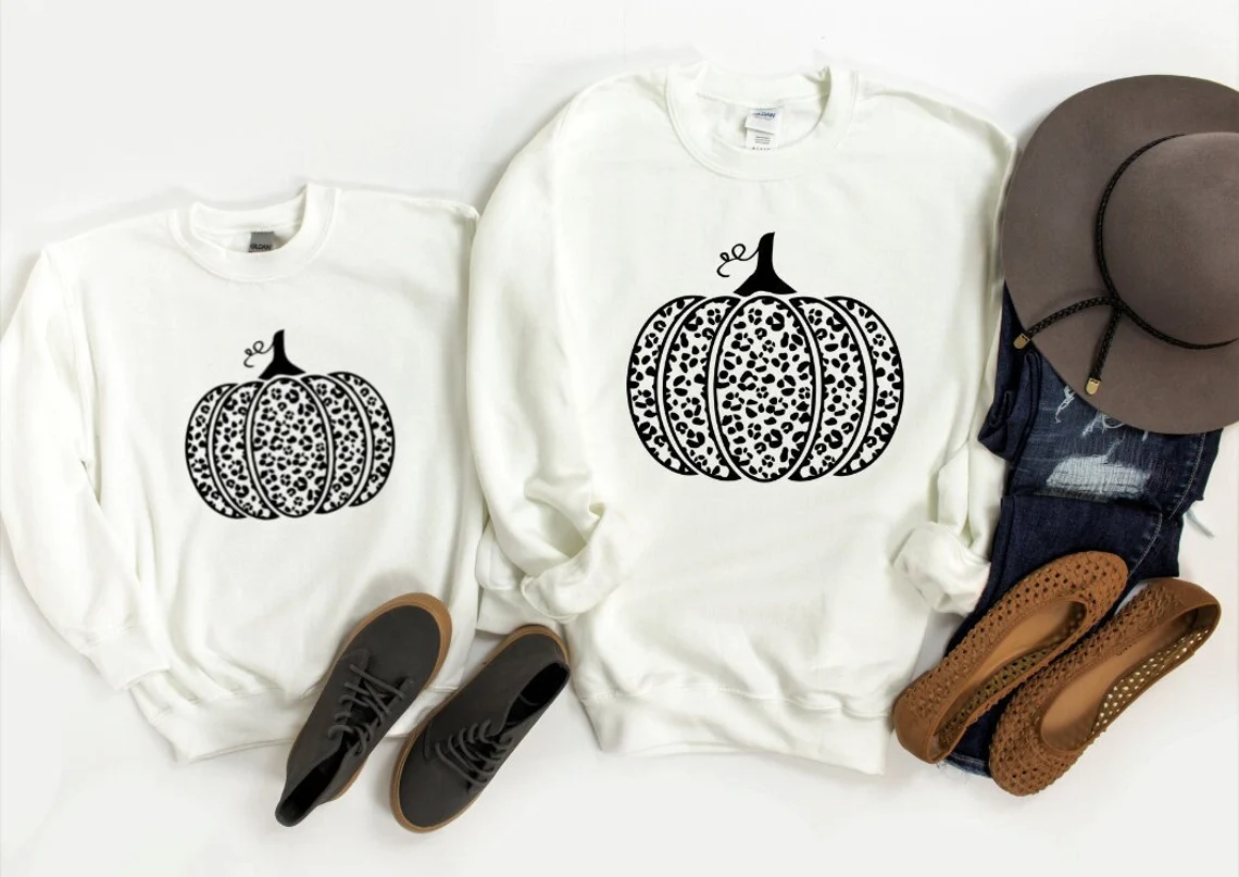 Mommy & Me Halloween Sweatshirts – Pumpkin Leopard