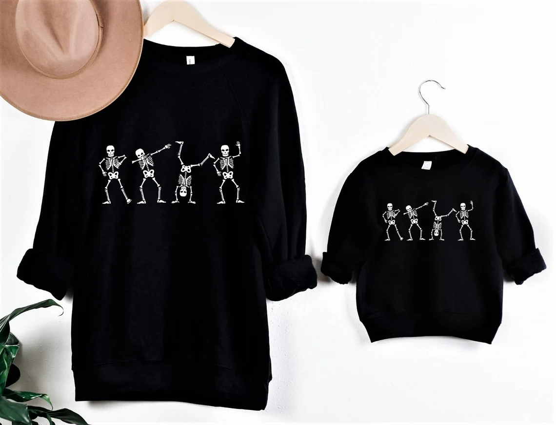 Matching Halloween Sweatshirts - Dancing Skeleton Grey