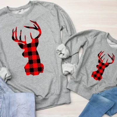 Matching Christmas Sweatshirts – Checked Reindeer