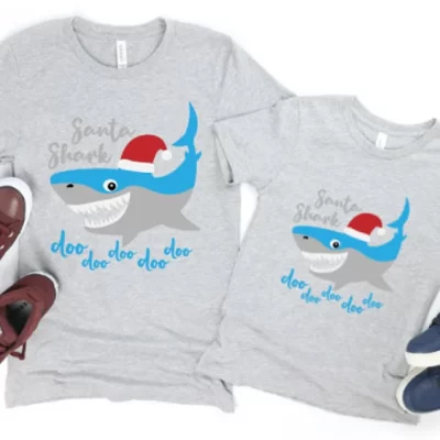 Matching Christmas T-Shirts – Santa Shark Black