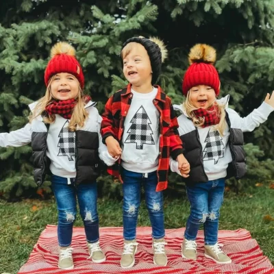Matching Christmas Sweatshirts – Checked Tree White
