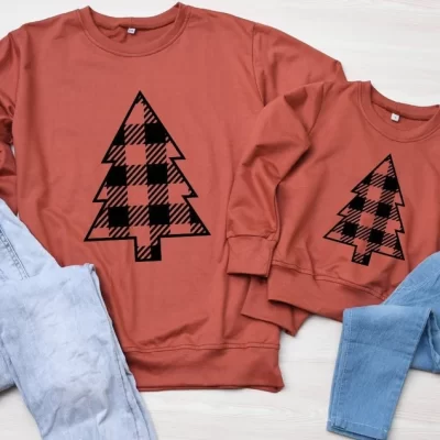 Matching Christmas Sweatshirts – Checked Tree