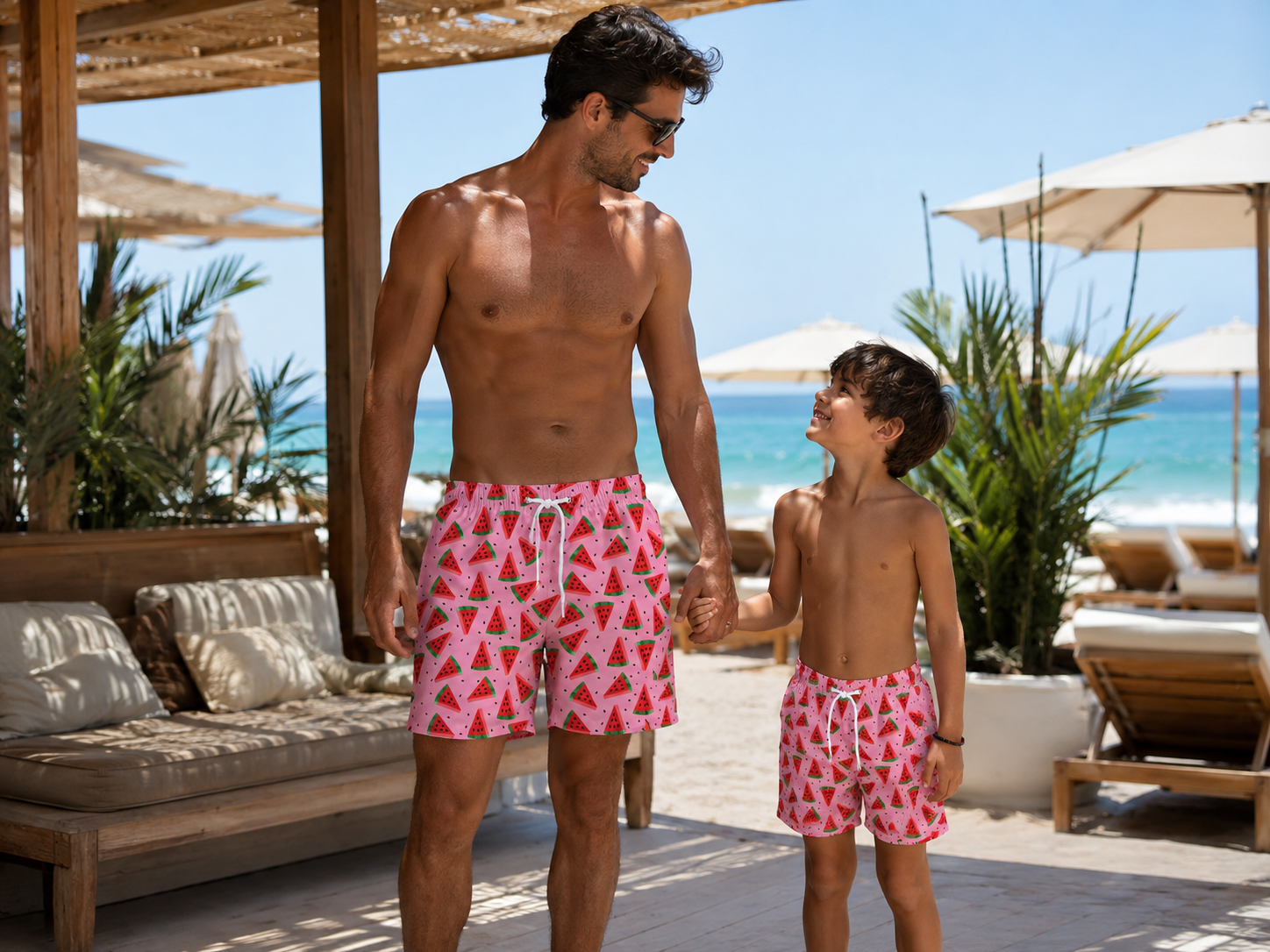 Father and Son Swim Swim Shorts - Red Watermelon