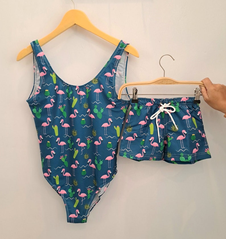 Matching Family Swimsuits - Navy Flamingo - Tiny Tots Kids