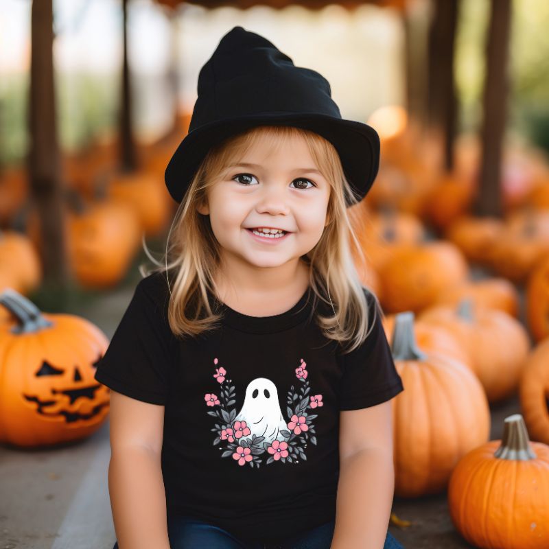 Kids Halloween T-Shirt - Pink Flower Ghost