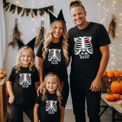 Matching Family Halloween T-Shirts – Skeleton Heart