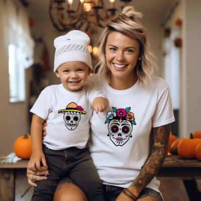Mommy & Me Halloween T-shirt - Flower Skull
