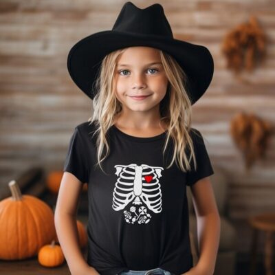 Kids Halloween T-shirt - Skeleton Heart