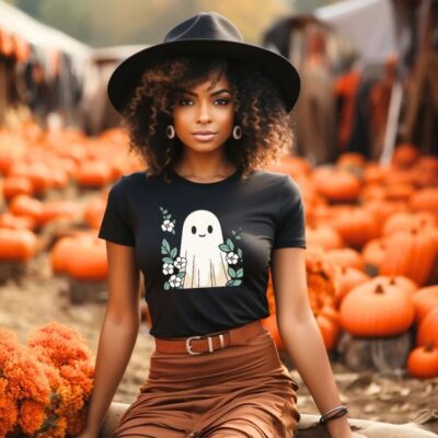 Unisex Halloween T-shirt - White Flowers Ghoul
