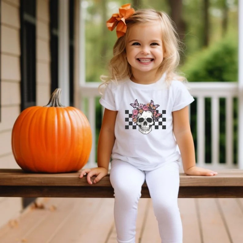 Kids Halloween T-shirt - Flower Skull