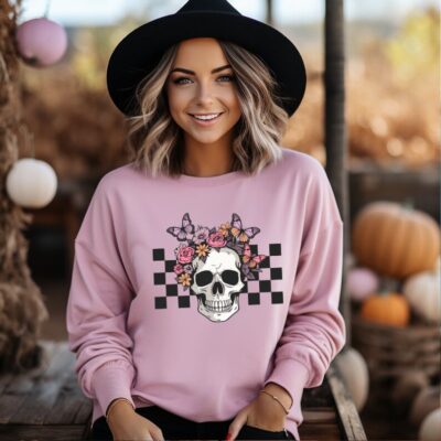 Unisex Halloween Sweatshirts – Flower Skull