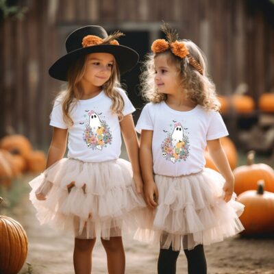 Kids Halloween T-shirt - Flowers Ghoul