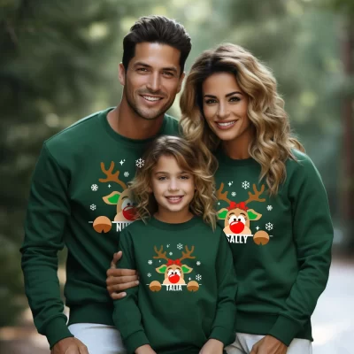 Matching Family Christmas Sweatshirts – Red Nose