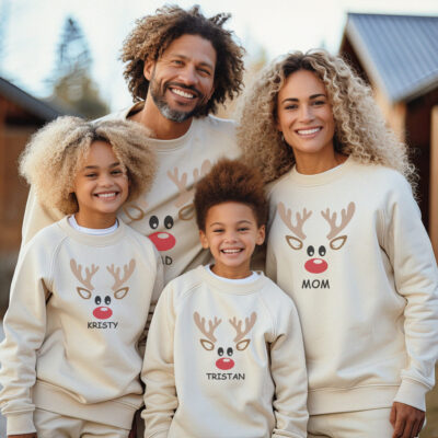 Matching Family Christmas Sweatshirts – Rudolf Face