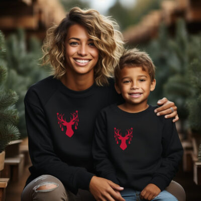 Mommy & Me Matching Christmas Sweatshirts – Reindeer Badge