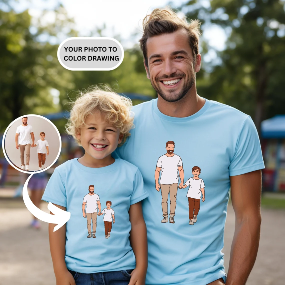 Customized Family T Shirt Photo to Color Drawing Tiny Tots Kids