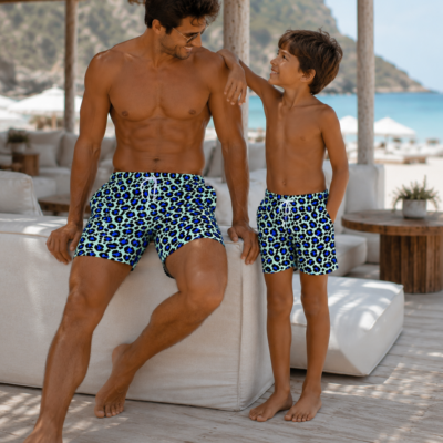 Daddy and Me Matching Swim Shorts - Blue Leopard