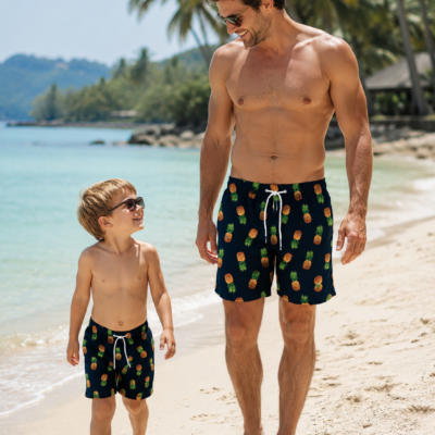 Daddy and Me Matching Swim Shorts - Black Pineapple