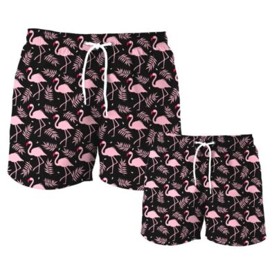 Father Son Matching Swim Shorts - Flamingo Black
